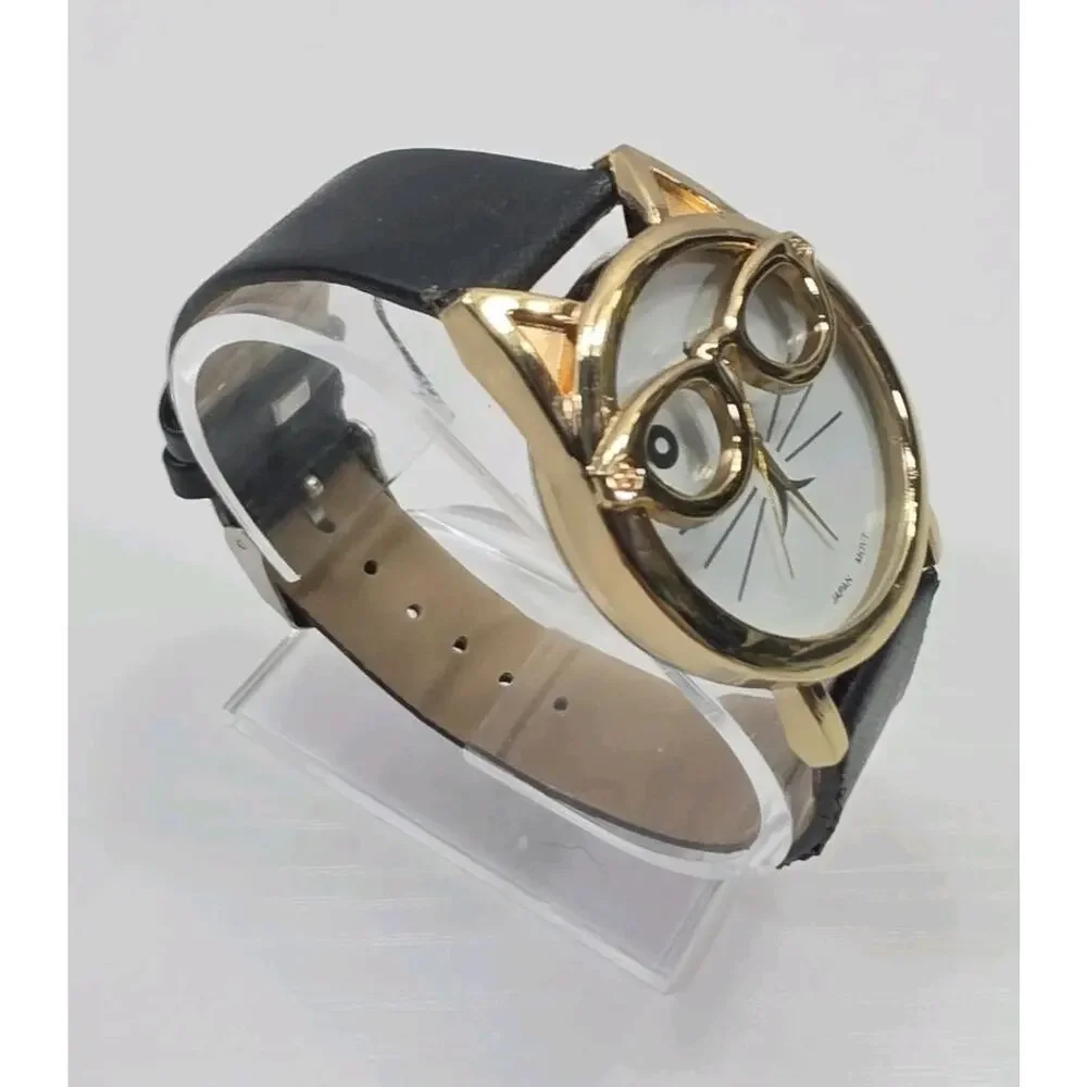 Catzee Novelty Cat Wearing Glasses Tom Cat Wristwatch Black Band New Battery 276